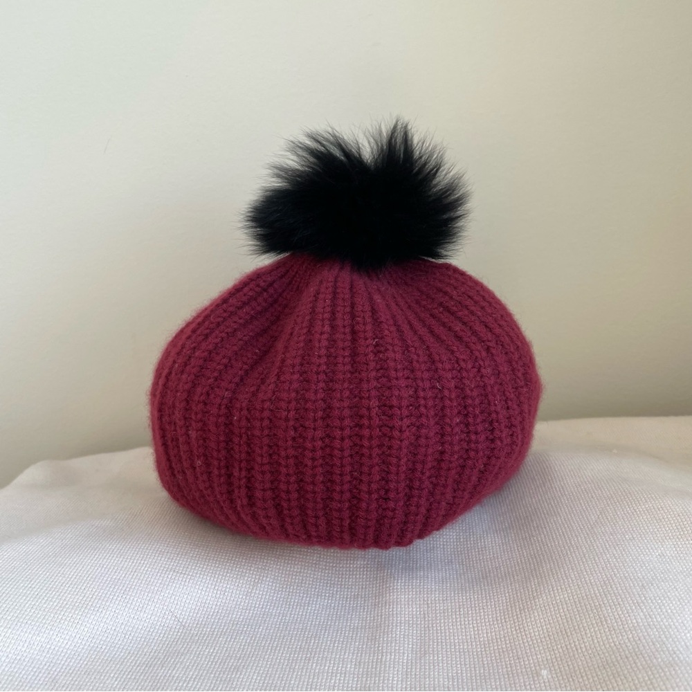 Wyatt Collection 100% Cashmere Fox Fur Pom Beanie